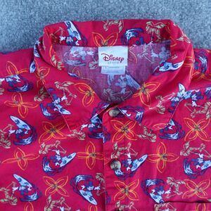 Vintage Disney Shirt Men L Red Mickey Mouse Surfing Short Sleeve Button Hawaiian